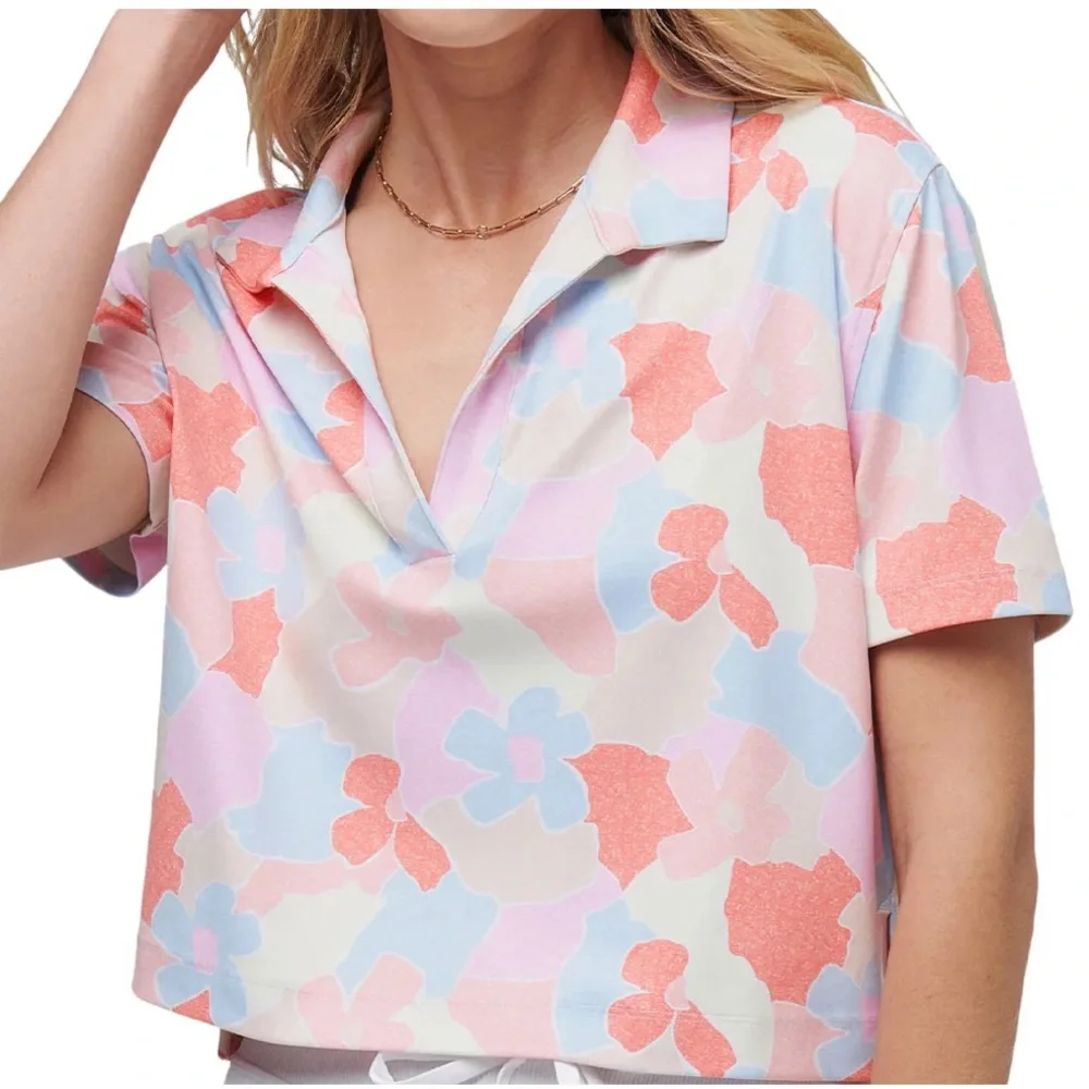 Travis Mathew Boxy Cropped Pink Blue Deco District Polo Shirt Size Small - Picture 8 of 8